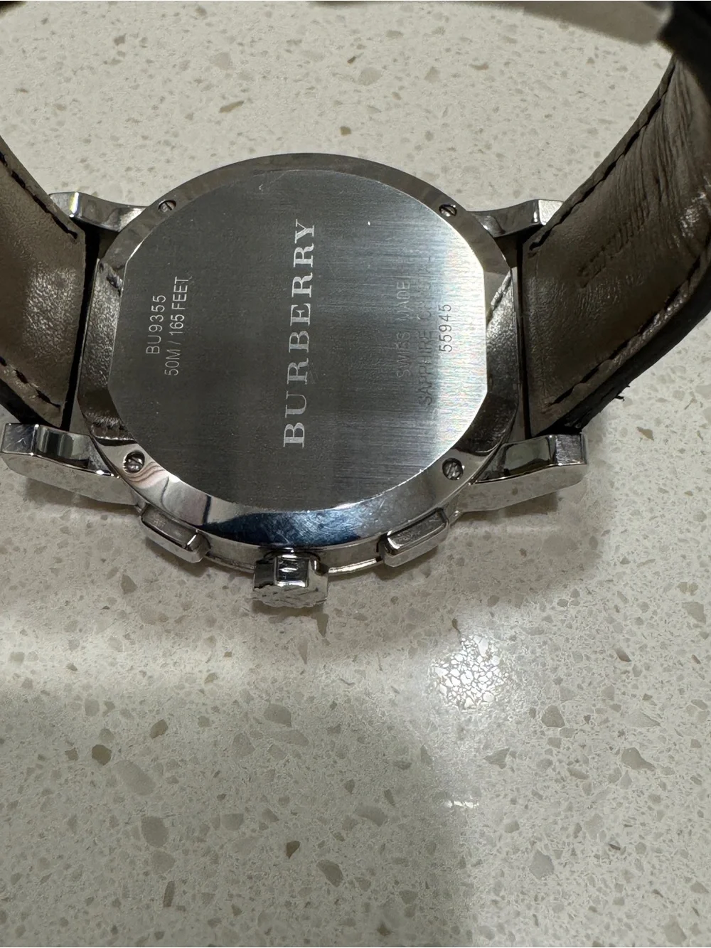Burberry Silver & Black Men's Leather Strap Watch